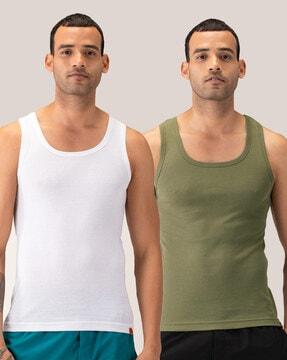 pack of 2 ribbed vests with round-neck