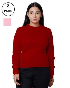 pack of 2 round-neck pullovers with ribbed hems