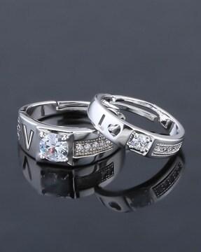 pack of 2 sliver plated adjustable couple rings