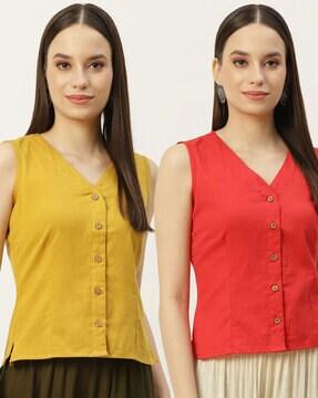 pack of 2 solid front open blouse