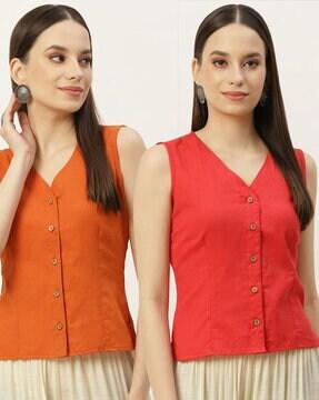 pack of 2 solid front open blouse