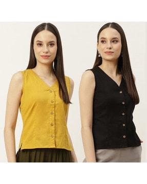 pack of 2 solid front open blouse