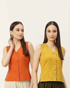 pack of 2 solid front open blouse