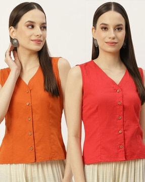 pack of 2 solid front open blouse