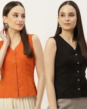 pack of 2 solid front open blouse