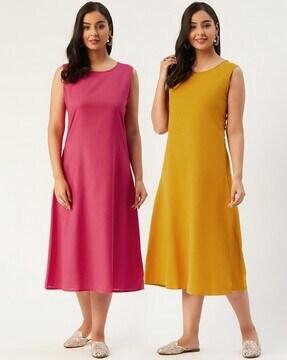 pack of 2 solid round-neck a-line dress