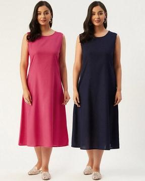 pack of 2 solid round-neck a-line dress