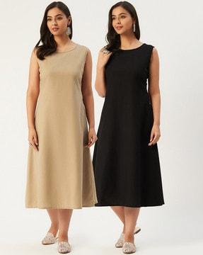 pack of 2 solid round-neck a-line dress