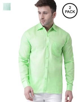 pack of 2 spread-collar shirts with patch pocket