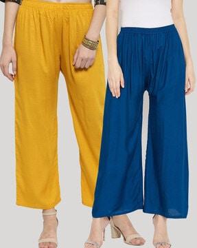 pack of 2 straight palazzos with elasticated waist