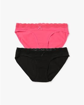 pack of 2 stretch cotton mid rise lace bikini panty