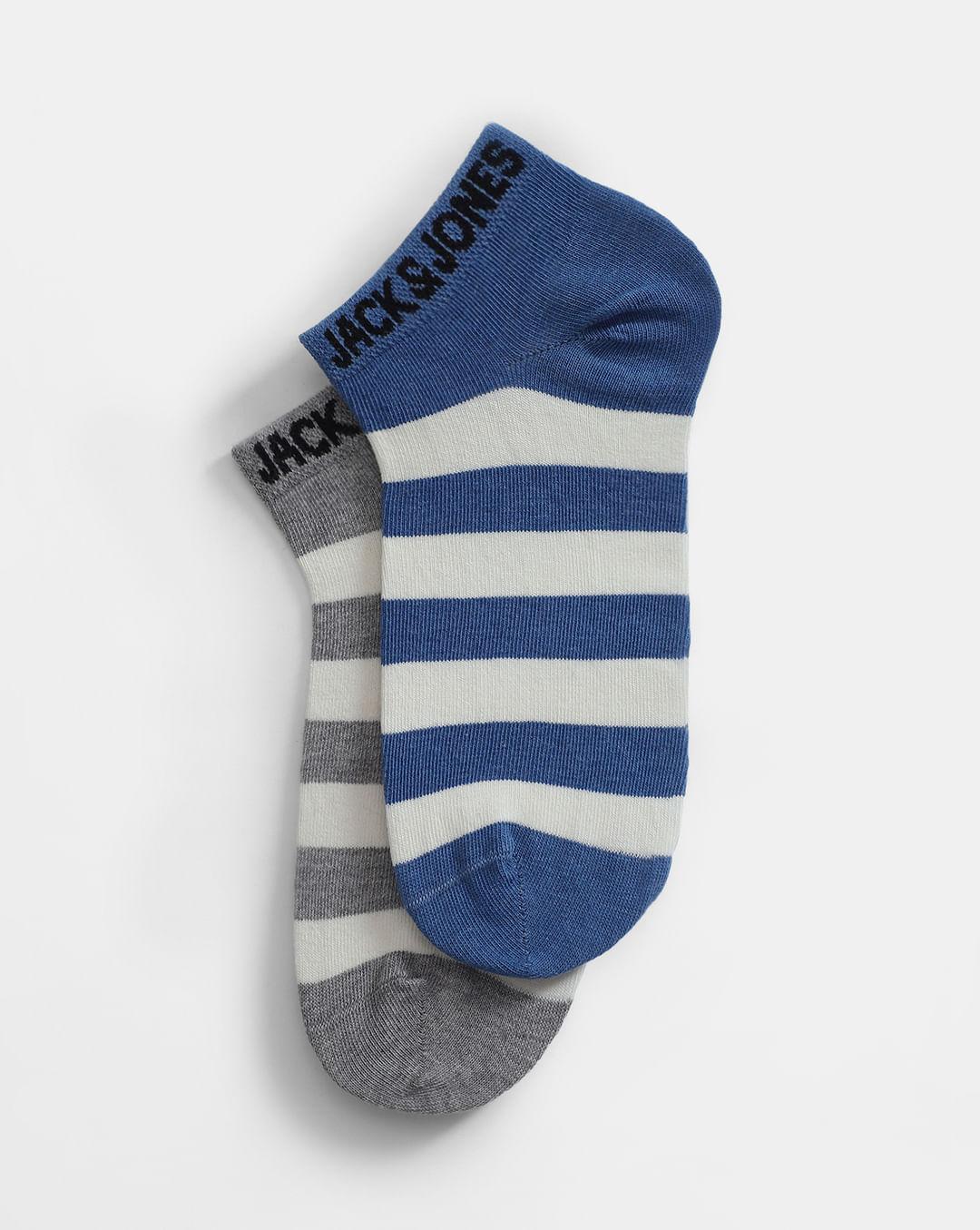 pack of 2 striped ankle length socks - blue & grey