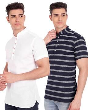 pack of 2 striped band-collar kurtas