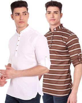 pack of 2 striped band-collar kurtas