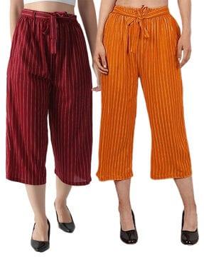 pack of 2 striped culottes with waist tie-up