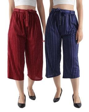 pack of 2 striped culottes with waist tie-up