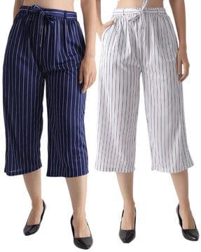 pack of 2 striped culottes with waist tie-up