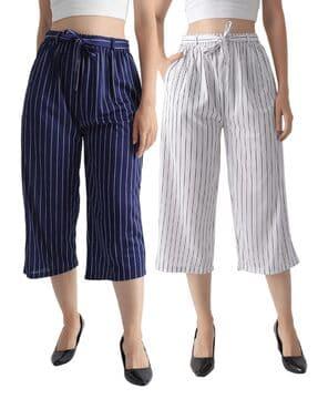 pack of 2 striped culottes with waist tie-up