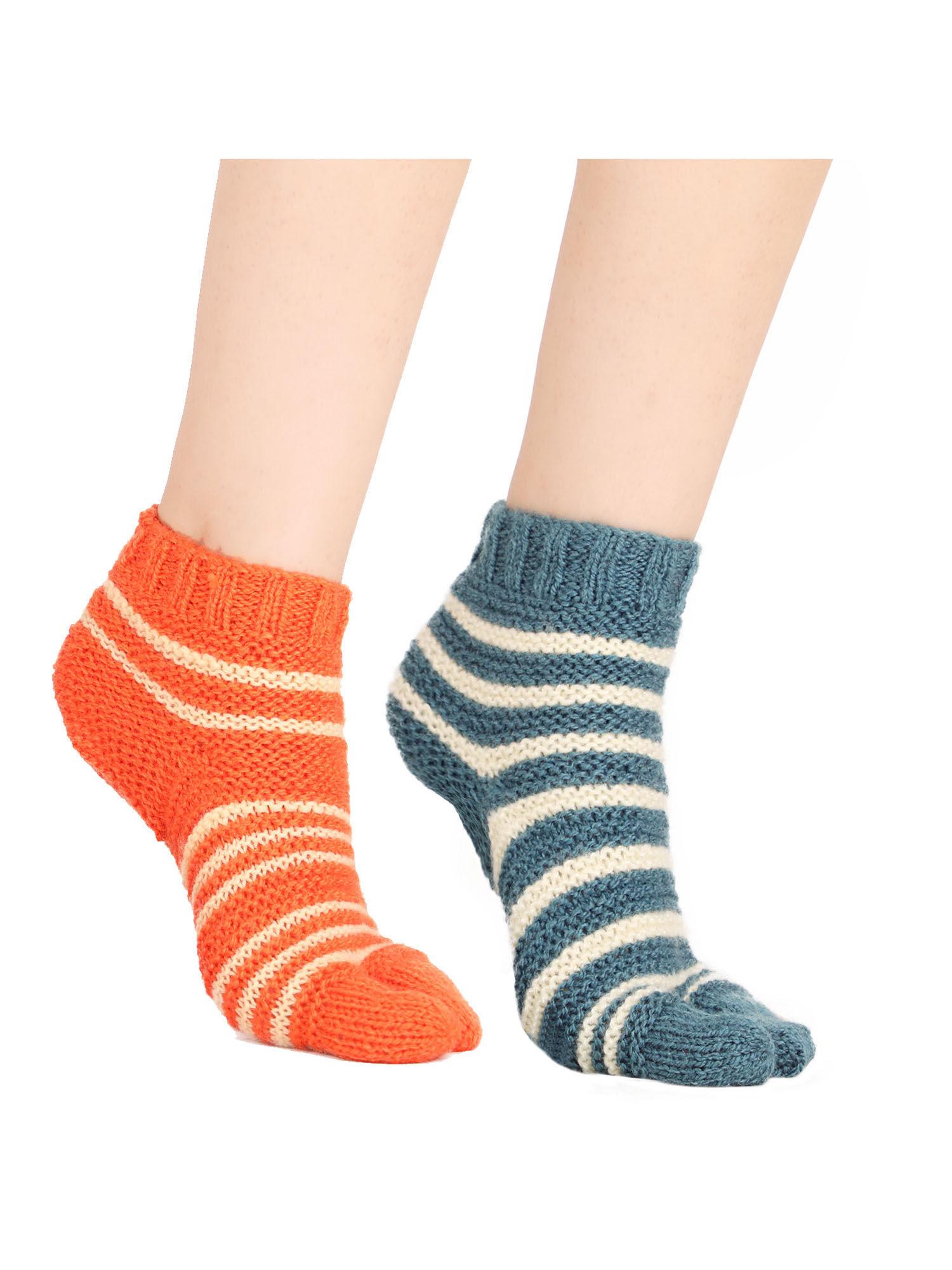 pack of 2 striped knitted thermal thumb socks