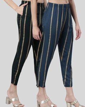 pack of 2 striped slim fit ankle-length pants