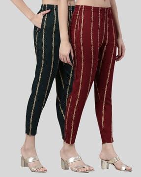 pack of 2 striped slim fit flat-front trousers