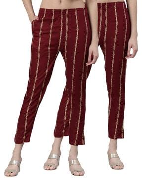 pack of 2 striped slim fit trousers with elasticated waistband