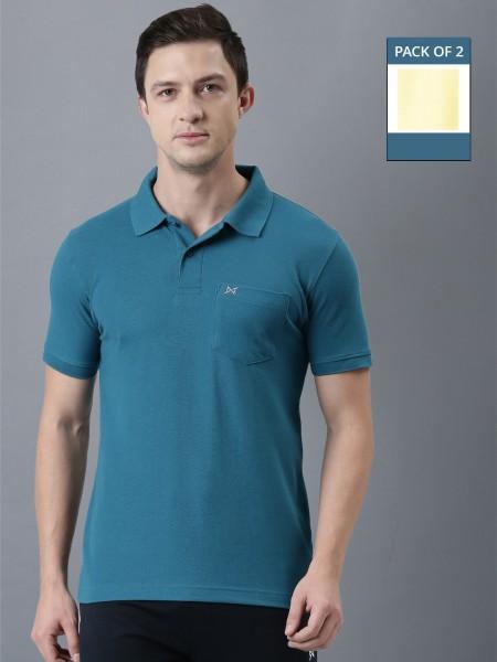 pack of 2 super combed cotton collared men solid polo neck pure cotton multicolor t-shirt