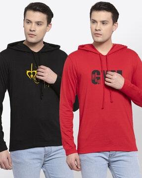 pack of 2 typograpgic print hooded t-shirts