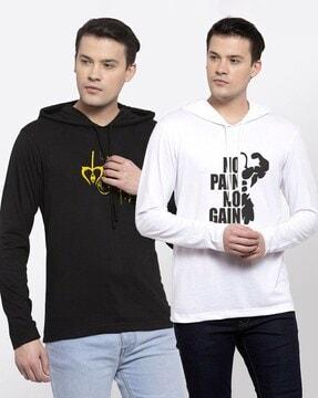 pack of 2 typograpgic print hooded t-shirts