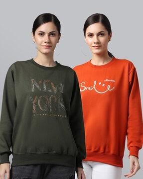 pack of 2 typographic print crew neck sweatshirt