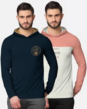 pack of 2 typographic print hooded t-shirts