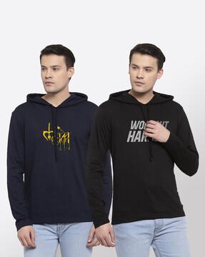 pack of 2 typographic print hooded t-shirts