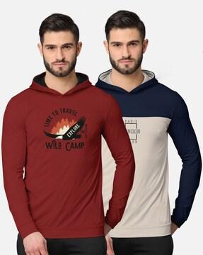 pack of 2 typographic print hooded t-shirts