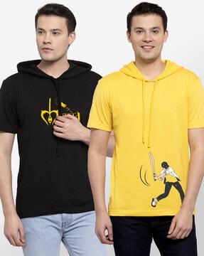 pack of 2 typographic print hooded t-shirts