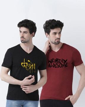 pack of 2 typographic print v-neck t-shirts