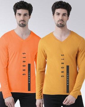 pack of 2 typographic print v-neck t-shirts