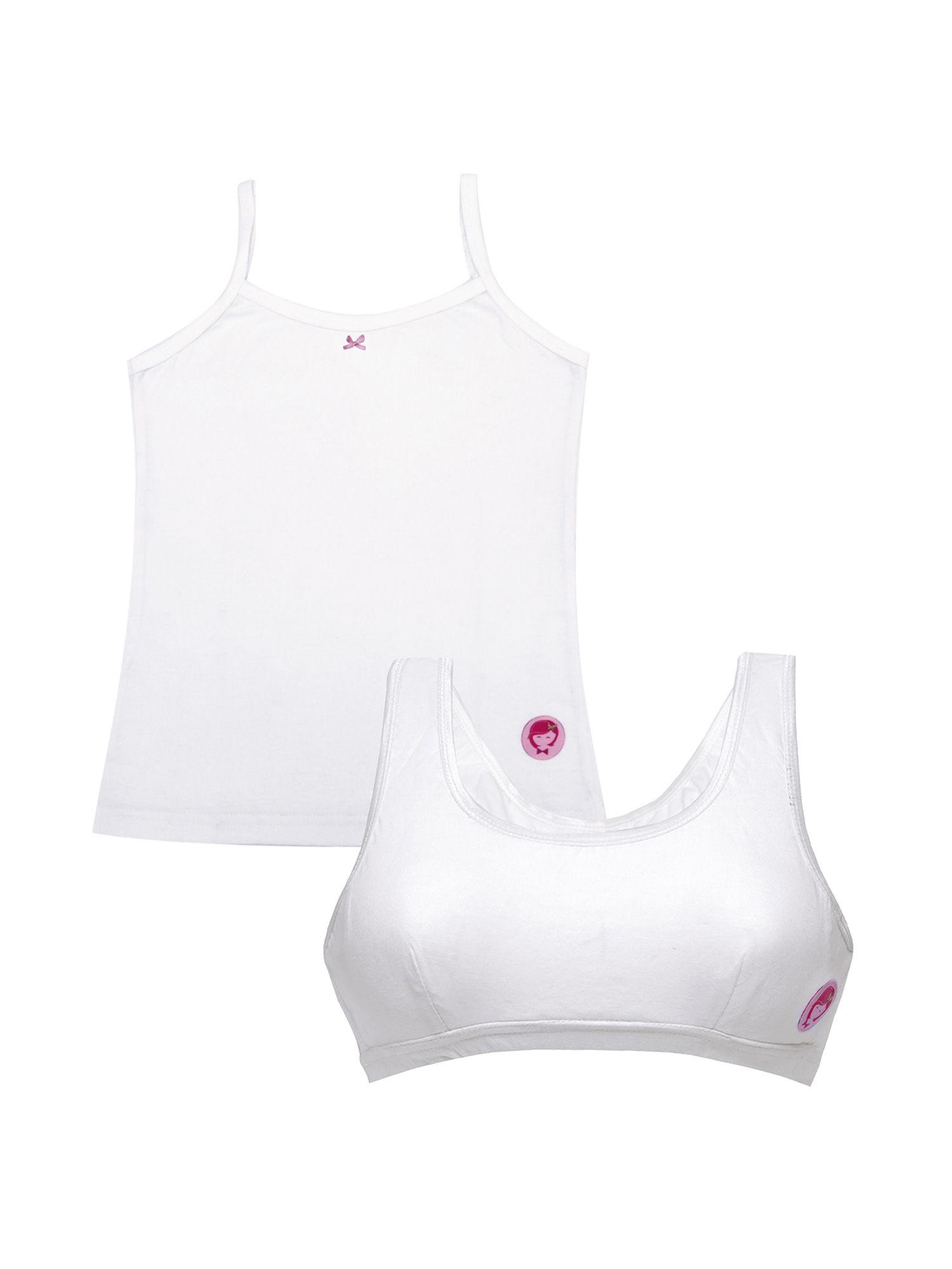 pack of 2 white beginner bra and camisole-slip for girls