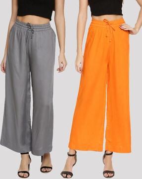 pack of 2 wide leg palazzos with drawstring waist