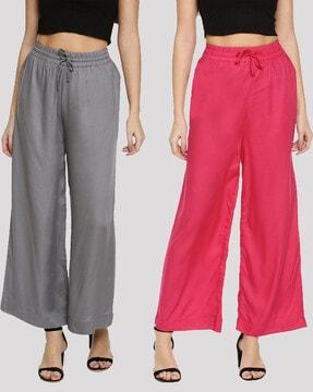 pack of 2 wide leg palazzos with drawstring waist