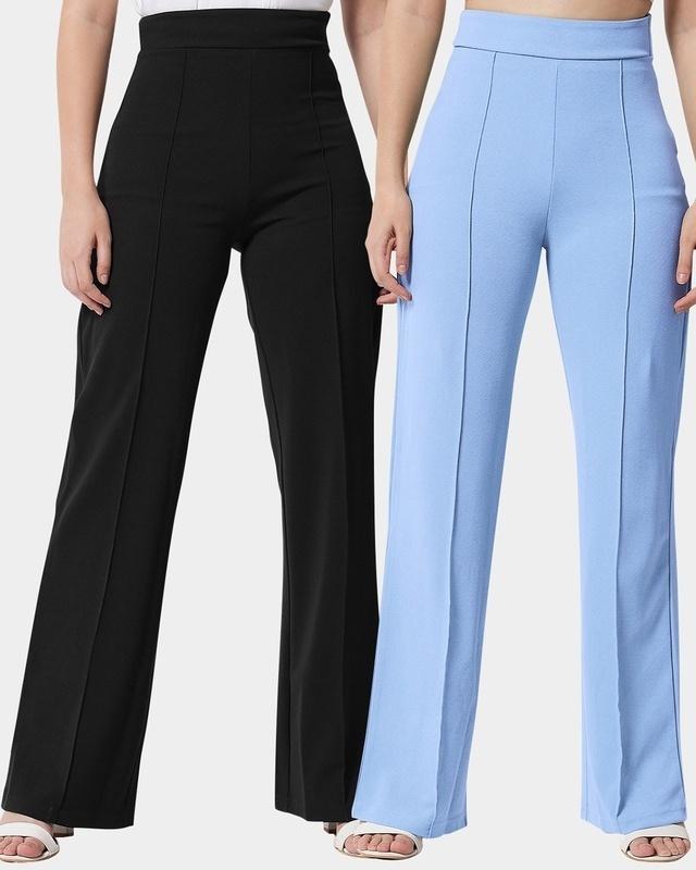 pack of 2 women's black & blue straight fit trousers