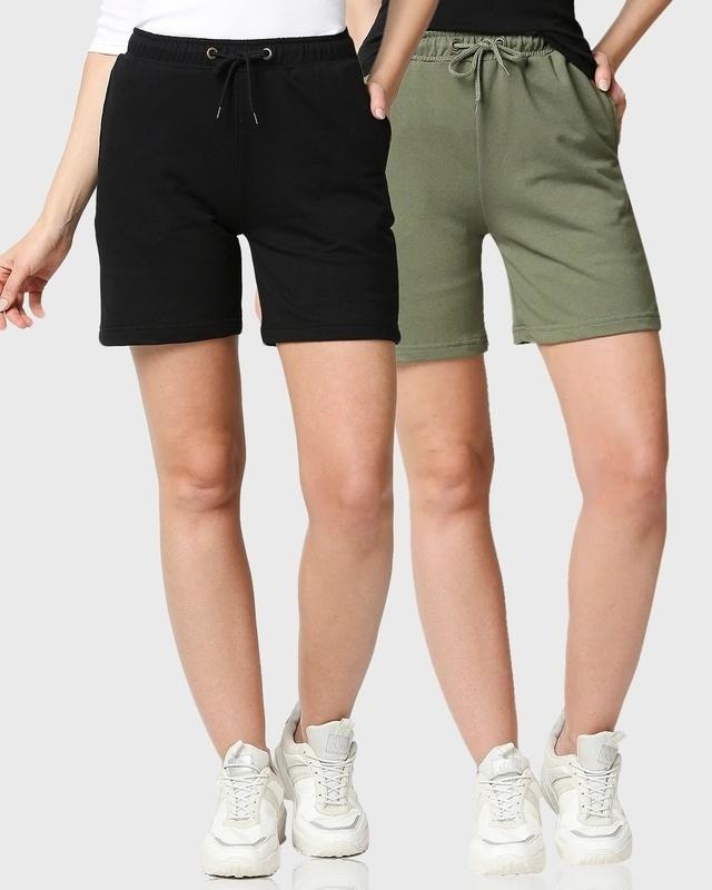 pack of 2 women's black & green shorts