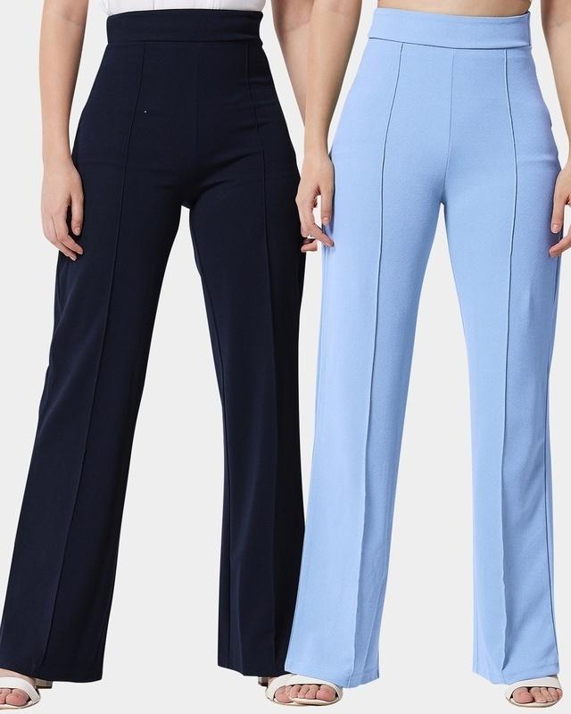 pack of 2 women's blue straight fit trousers