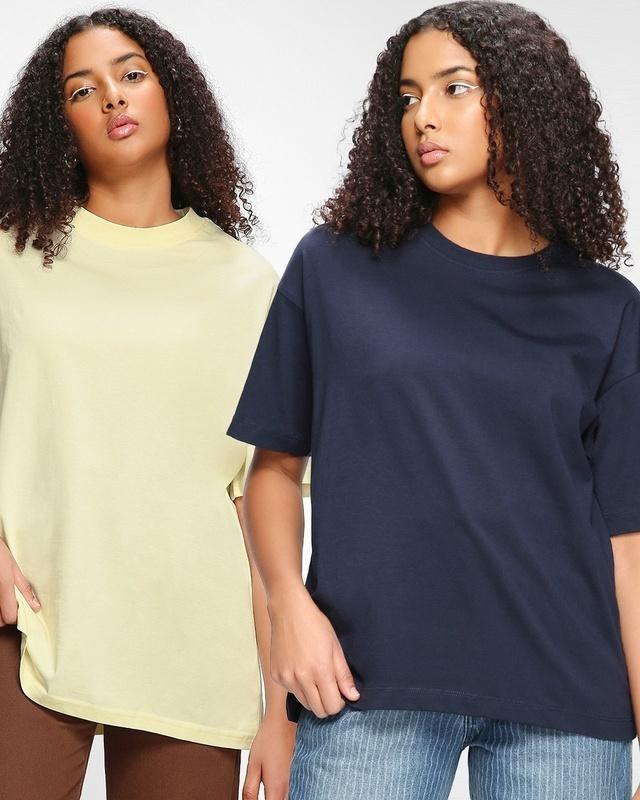 pack of 2 women's off white & navy blue oversized t-shirt