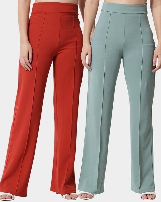 pack of 2 women's orange & green straight fit trousers