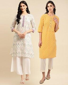 pack of 2 women floral print straight kurtas