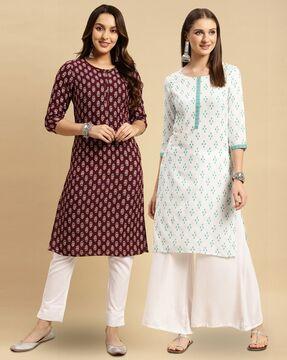 pack of 2 women floral print straight kurtas