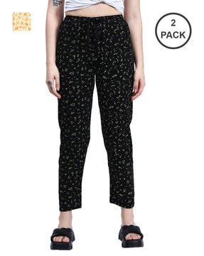 pack of 2 women floral straight track pants with elasticated waist