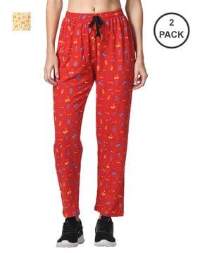 pack of 2 women floral straight track pants with elasticated waist