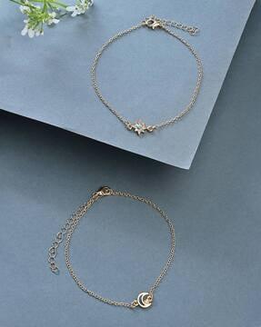 pack of 2 women gold-plated anklets with lobster closure