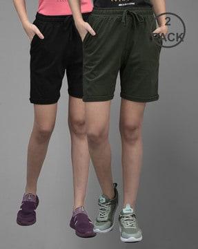 pack of 2 women knit shorts with elasticated drawstring waist